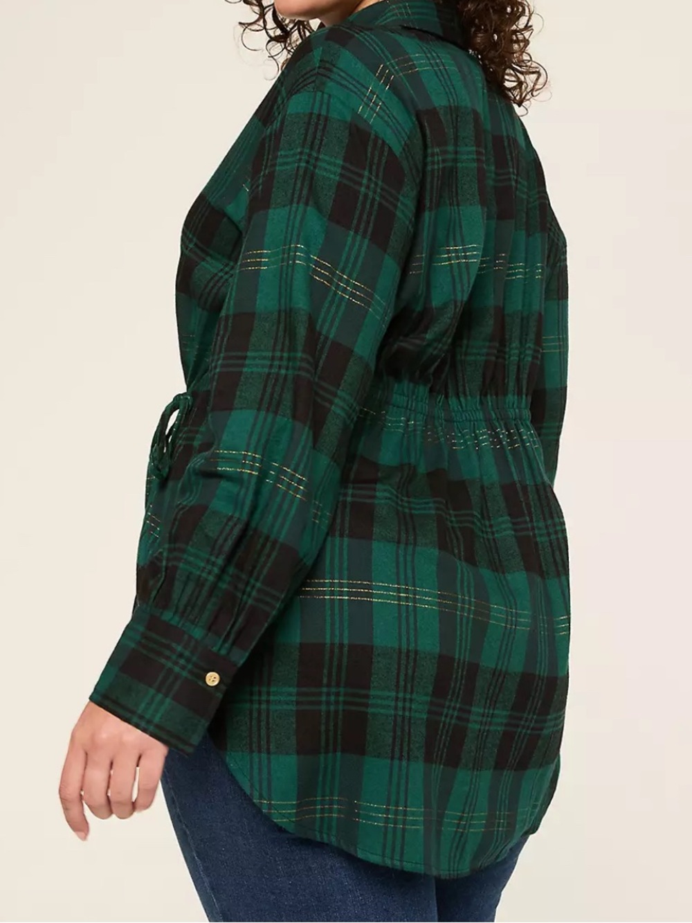 Lane Bryant Women’s Green Plaid Button-Up Drawstring Top - Picture 11 of 11